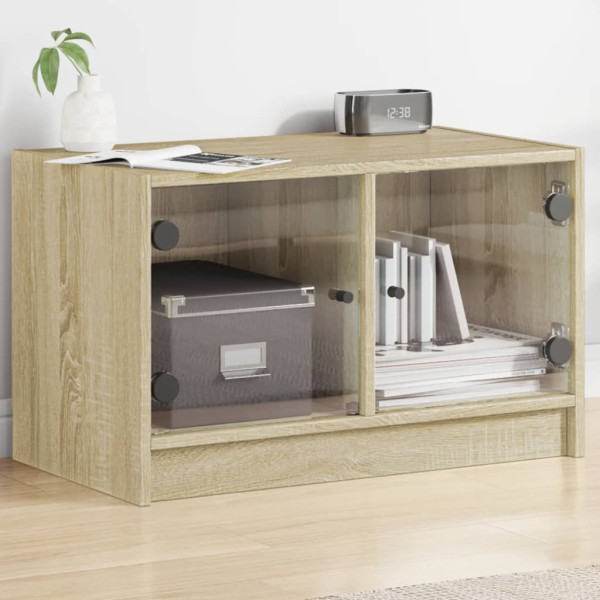 Mueble de TV con puertas de vidrio roble Sonoma 68x37x42 cm D