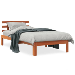 Estructura cama con cabecero madera pino marrón cera 90x200 cm D