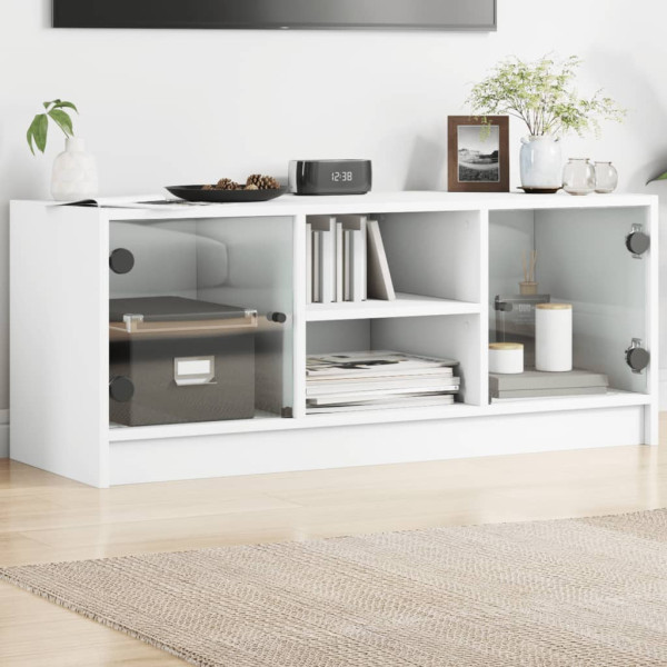 Mueble de TV con puertas de vidrio blanco 102x37x42 cm D