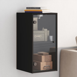 Mueble de pared con puertas de vidrio negro 35x37x68.5 cm D