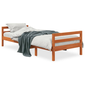 Estructura de cama madera maciza de pino marrón cera 90x200 cm D