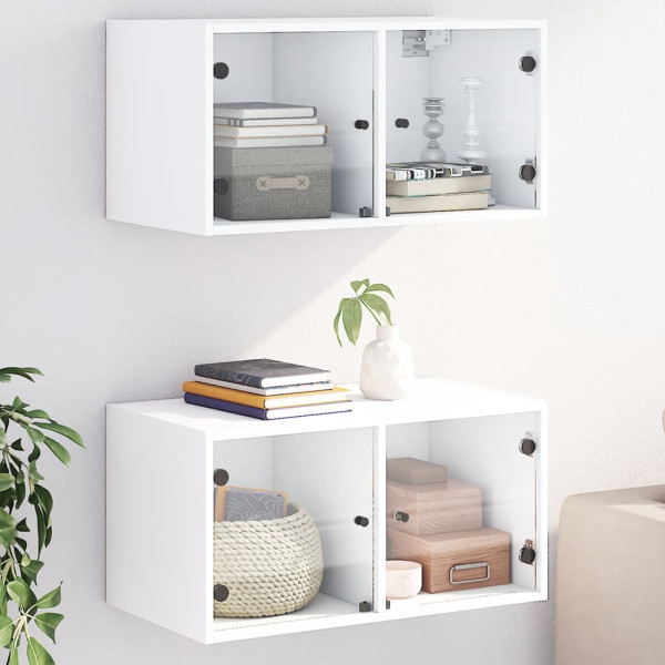 Mobiliário de parede com duas portas de vidro branco 68.5x37x35 cm D