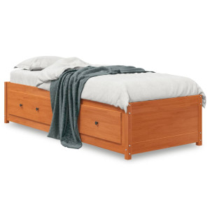 Sofá cama de madera maciza de pino marrón cera 80x200 cm D
