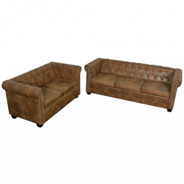 Sofas Chesterfield marrom de 2 e 3 lugares D