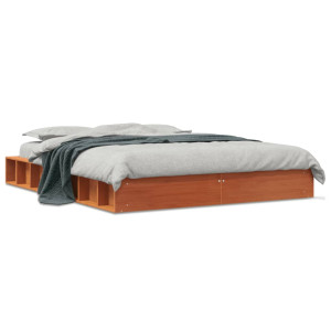 Estructura de cama madera maciza pino marrón cera 120x200 cm D