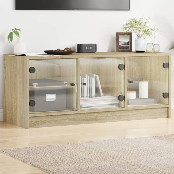 Mueble de TV con puertas de vidrio roble Sonoma 102x37x42 cm D