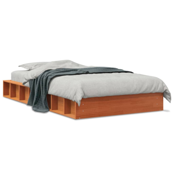 Estrutura de cama madeira maciça de pinho marrom cera 90x190 cm D