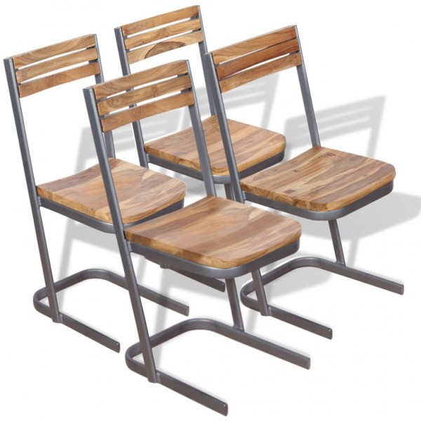 Sillas de comedor 4 unidades madera maciza de teca Sillas de comedor 4 unidades madera maciza de teca D