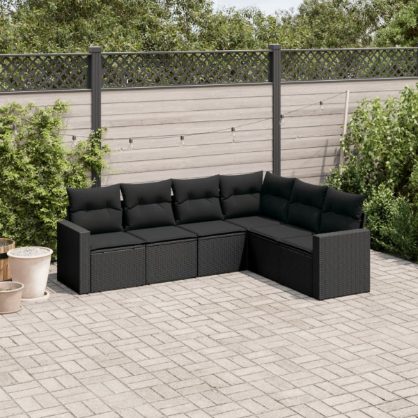 Set muebles de jardín 6 piezas y cojines ratán sintético negro D