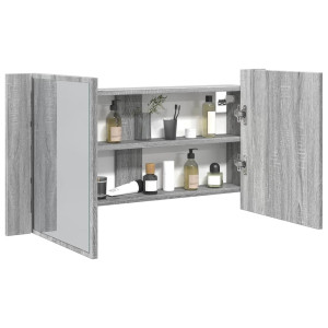 Armario espejo de baño luz LED acrílico gris Sonoma 90x12x45 cm D