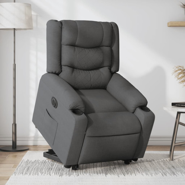 Sillón eléctrico reclinable elevable de tela gris oscuro D