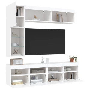 Mueble de pared de TV con luces LED 7 piezas blanco D