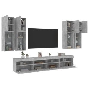 Muebles de TV de pared con luces LED 7 piezas gris hormigón D