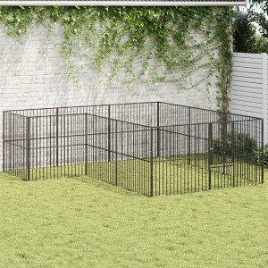 Cercadinho para cães com 12 painéis de aço galvanizado preto D