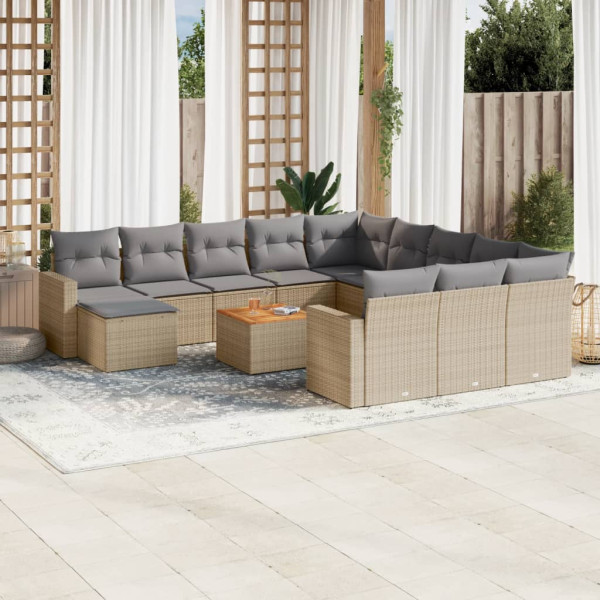 Conjunto de sofás de jardim com almofadas 13 pcs ratão sintético beige D