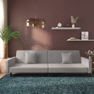 Sofá cama de 2 plazas con dos almohadas terciopelo gris claro D