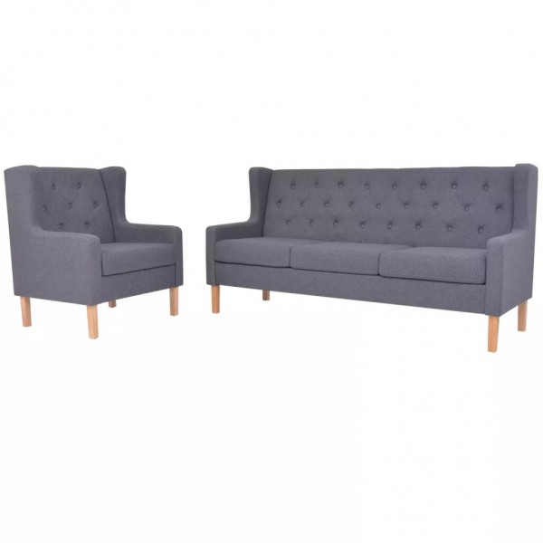 Conjunto de sofás 2 peças de tecido cinza D
