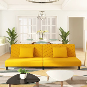 Sofá cama de 2 plazas con dos almohadas terciopelo amarillo D