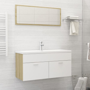 Set de muebles de baño madera ingeniería blanco y roble Sonoma D