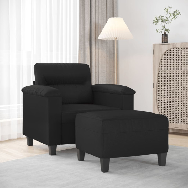 Sillón con taburete cuero sintético negro 60 cm D