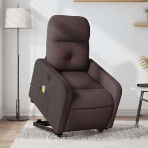 Sillón masaje eléctrico reclinable elevable tela marrón oscuro D