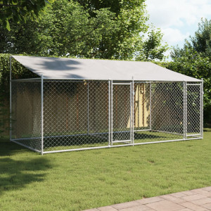 Telhado e portas da gaiola para cães em aço galvanizado cinza 4x2x2 m D