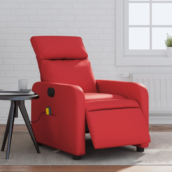 Sillón de masaje reclinable eléctrico de cuero artificial rojo D