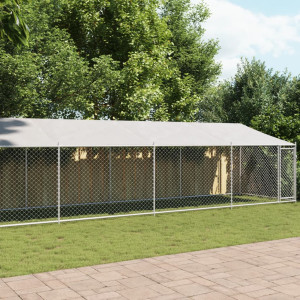 Telhado e porta da gaiola para cães em aço galvanizado cinza 12x2x2 m D