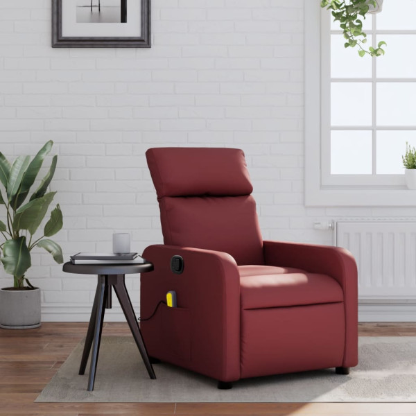 Assento de massagem reclinável de couro sintético vermelho-vermelho D