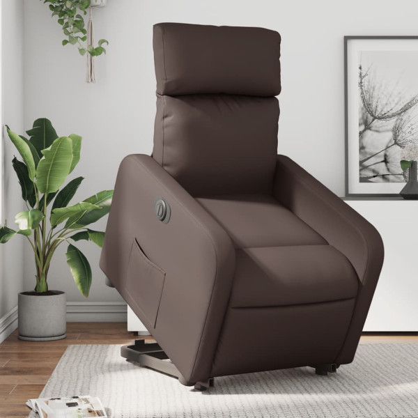 Assento reclinável elevável eléctrico de couro sintético marrom D