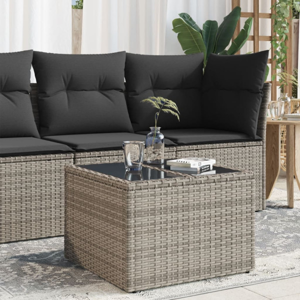 Mesa de jardim superfície de vidro ratão PE cinza 55x55x37 cm D