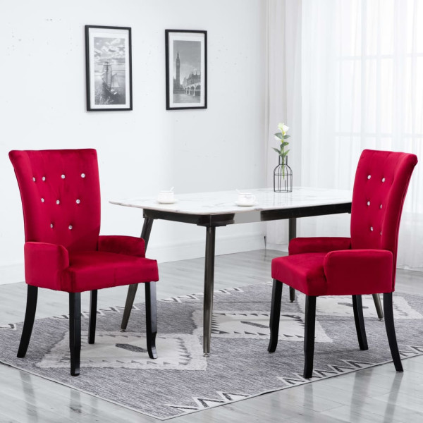 Silla de comedor con reposabrazos de terciopelo rojo D