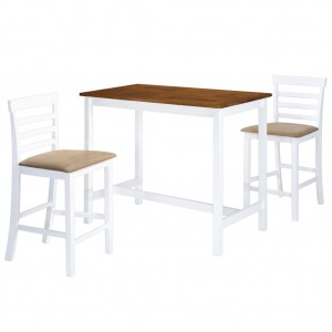 Set de mesa e cadeiras de bar 3 peças de madeira maciça marrom e branco D