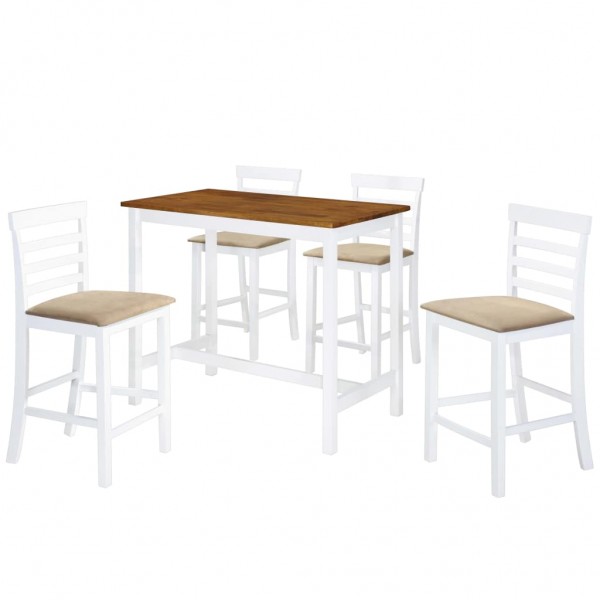 Set de mesa e cadeiras de bar 5 peças de madeira maciça marrom e branco D
