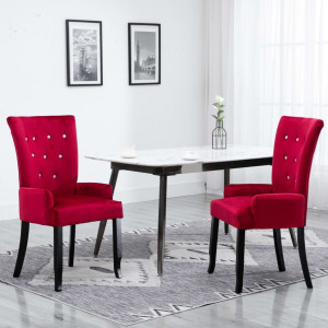 Cadeiras de jantar com braços em veludo vermelho 2 unidades D