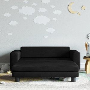 Sofá para niños con reposapiés terciopelo negro 100x50x30 cm D