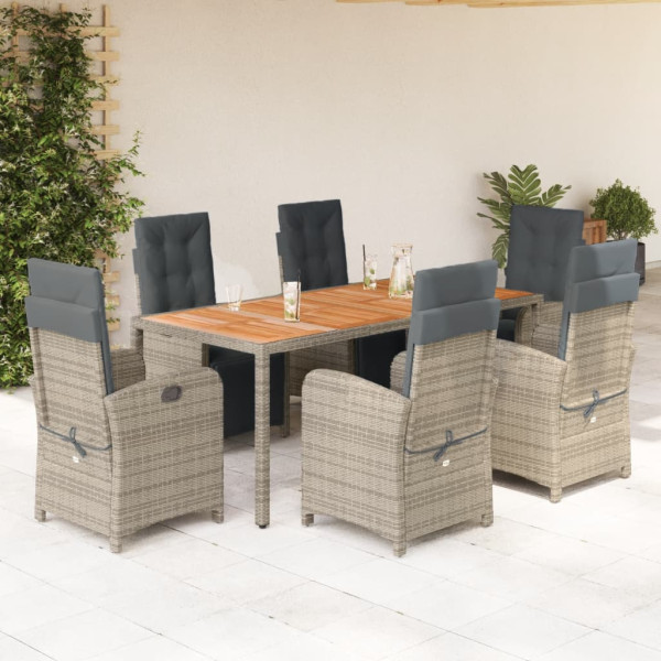 Set comedor jardín 7 pzas y cojines ratán sintético gris D