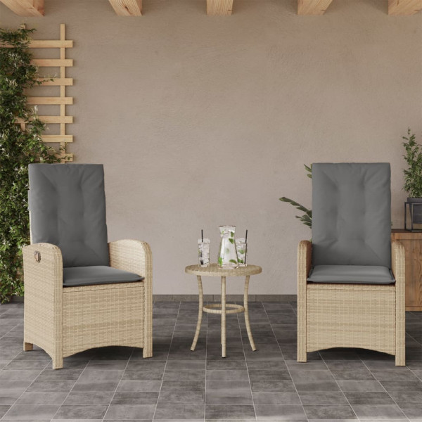 Sillones reclinables jardín y cojines beige mix 2 uds ratán PE D