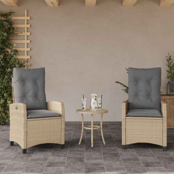 Sillones reclinables jardín y cojines beige mix 2 uds ratán PE D