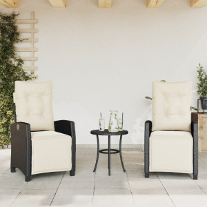 Sillones reclinables jardín con reposapiés 2 uds ratán PE negro D