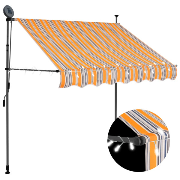 Toldo manual retráctil con LED amarillo y azul 150 cm D