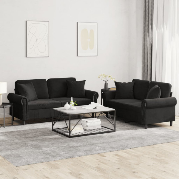 Conjunto de sofás com almofadas 2 peças veludo preto D