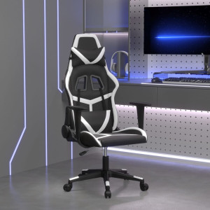 Cadeira de jogos de couro sintético preto e branco D