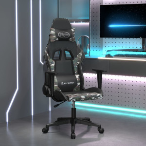 Cadeira de jogos de couro sintético preto e camuflagem D