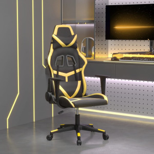 Cadeira de jogos de couro sintético preto e ouro D