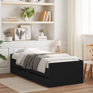 Estructura de cama con cajones negro 90x190 cm D