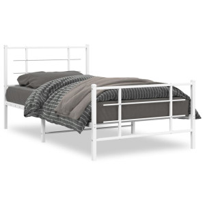 Estructura cama metal con cabecero y pie cama blanca 100x200 cm D