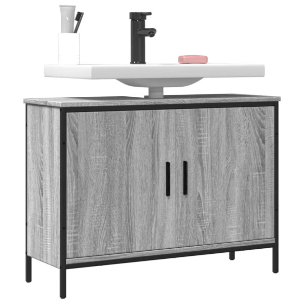 Armario lavabo baño madera ingeniería gris Sonoma 80x30x60 cm D