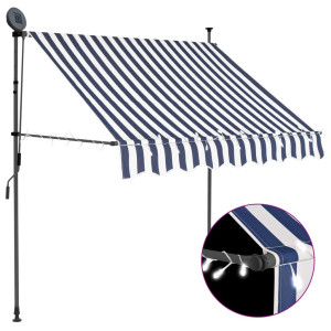 Toldo manual retráctil con LED azul y blanco 100 cm D