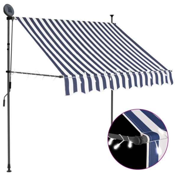 Toldo manual retráctil con LED azul y blanco 100 cm D